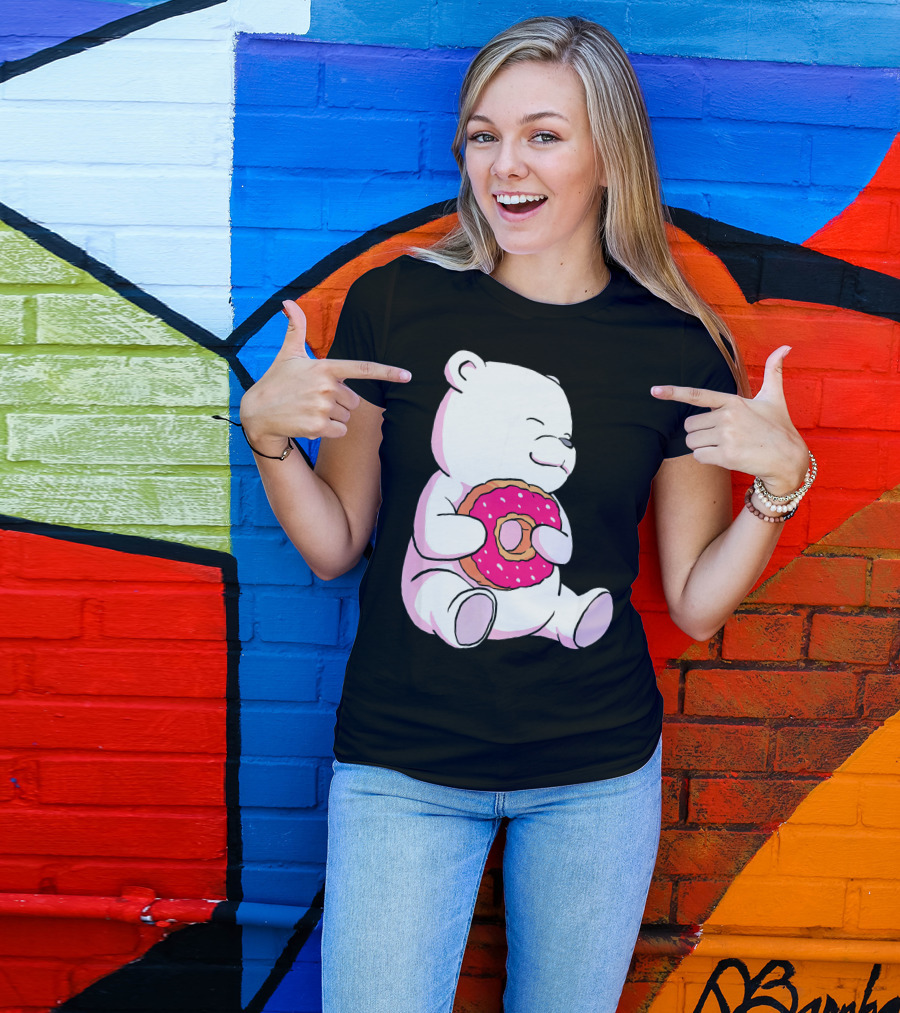 Polar Bear Holding Donut Animal Lover T-Shirt
