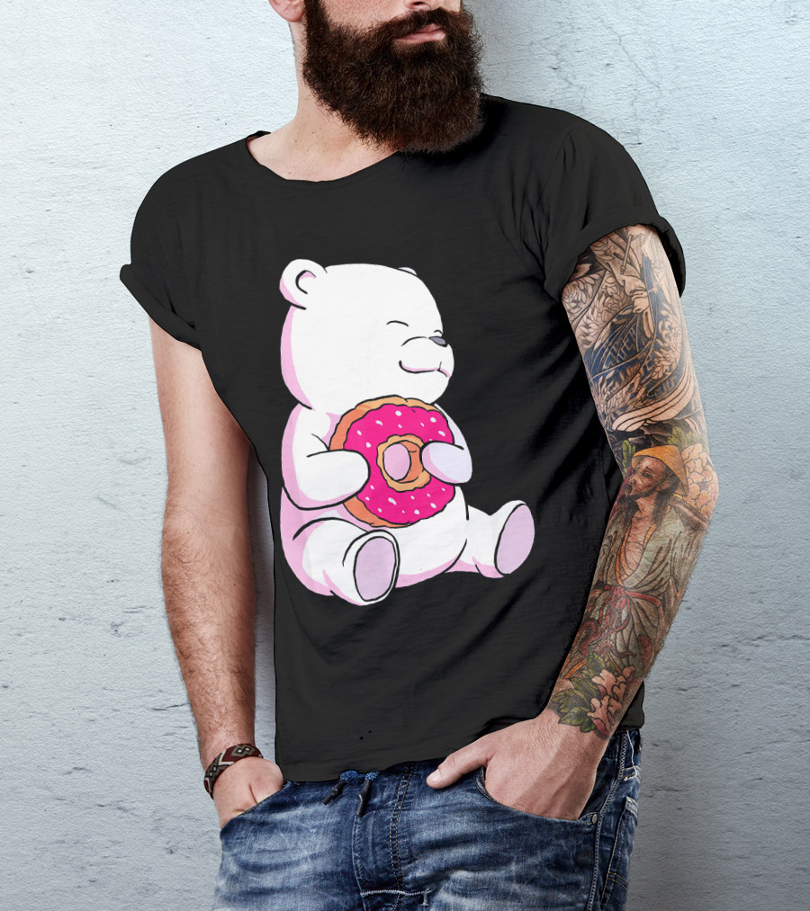 Polar Bear Holding Donut Animal Lover T-Shirt