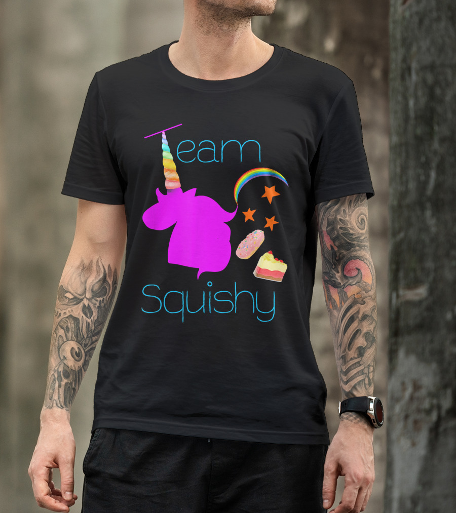 Team Squishy Forever Unicorn Rainbow Donut Cake Stars T-Shirt