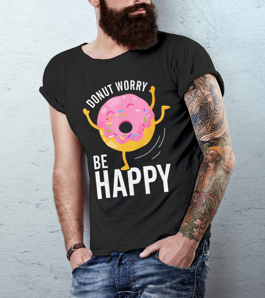 Donut Worry Be Happy Pink Sprinkled Dancing Donut T-Shirt