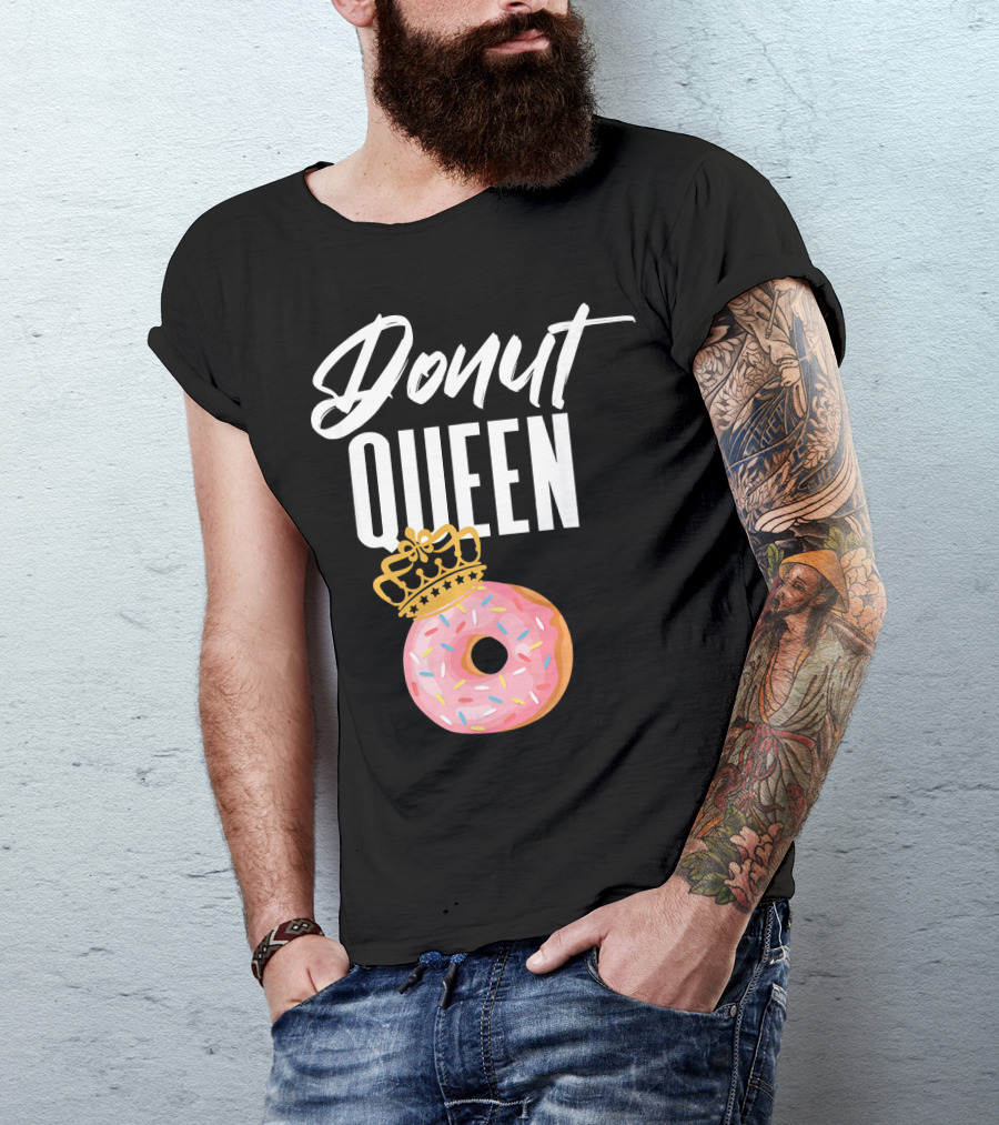 Donut Queen Sprinkled Women And Girls Pink Donut With Crown T-Shirt
