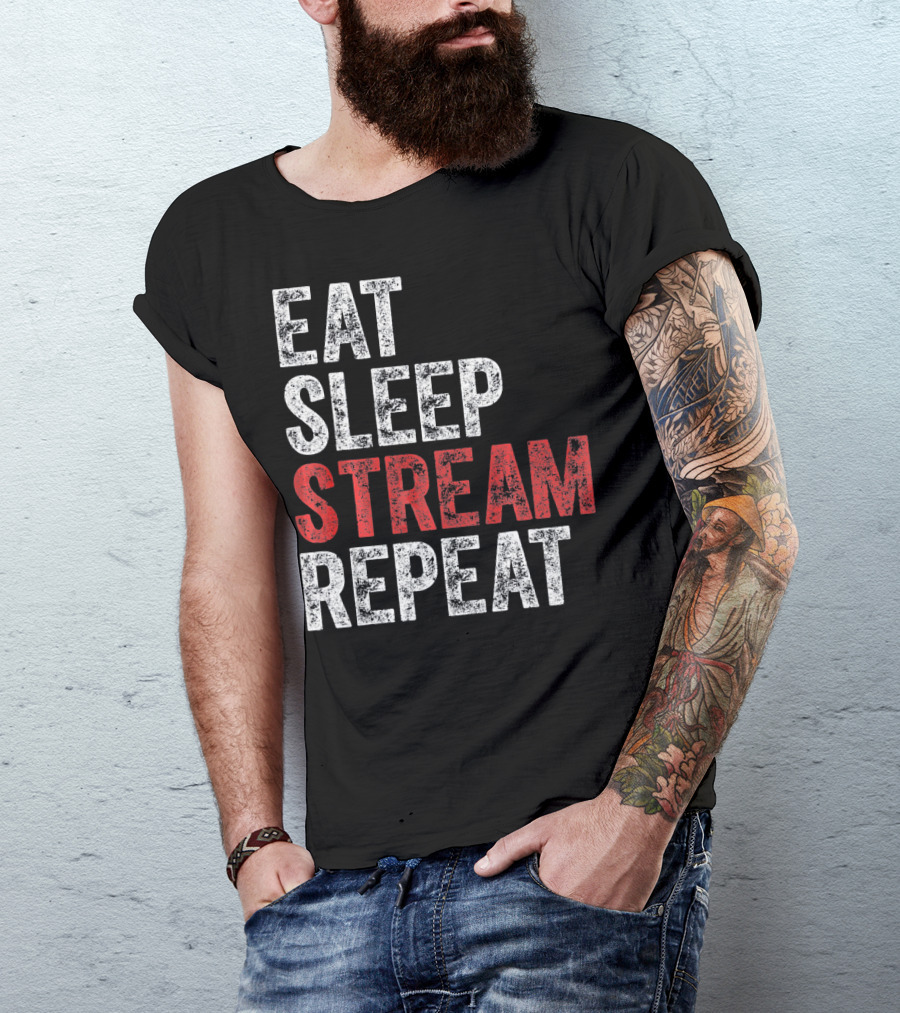 Eat Sleep Stream Repeat Bold Minimalist Gaming Lifestyle T-Shirt