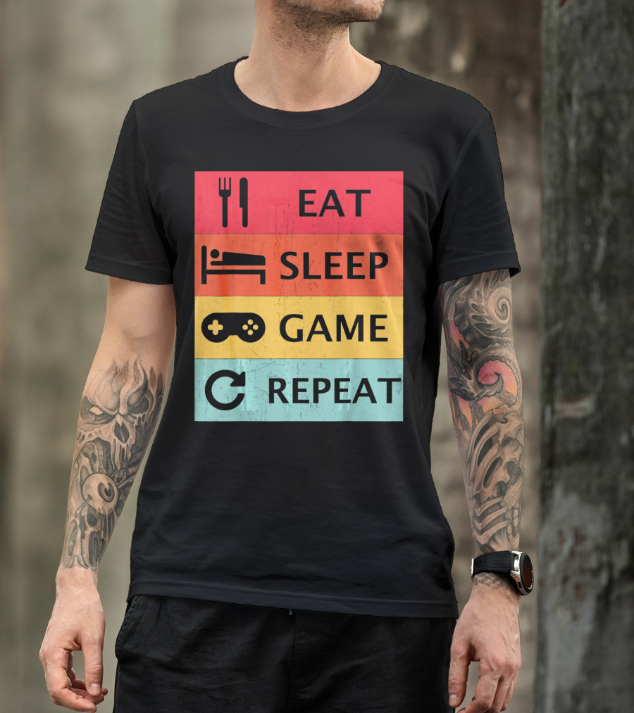 Eat Sleep Game Repeat Meme Retro Icons T-Shirt