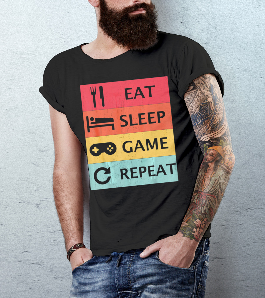 Eat Sleep Game Repeat Meme Retro Icons T-Shirt