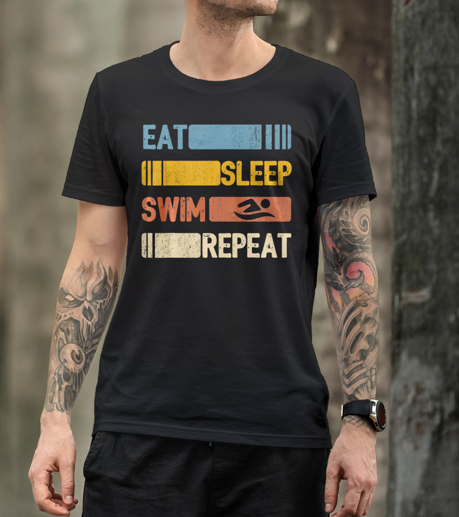 Eat Sleep Swim Repeat Funny Vintage Retro T-Shirt