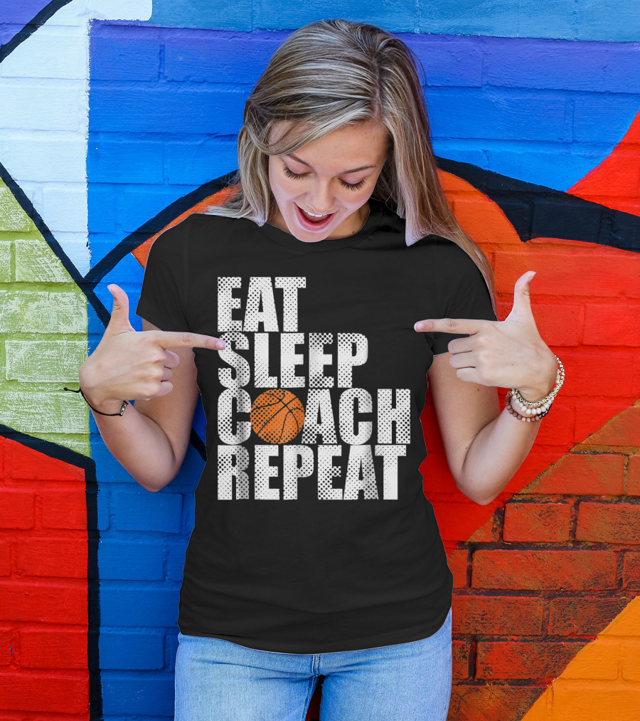 Eat Sleep Coach Basketball Repeat Vintage Style Fun Sports T-Shirt