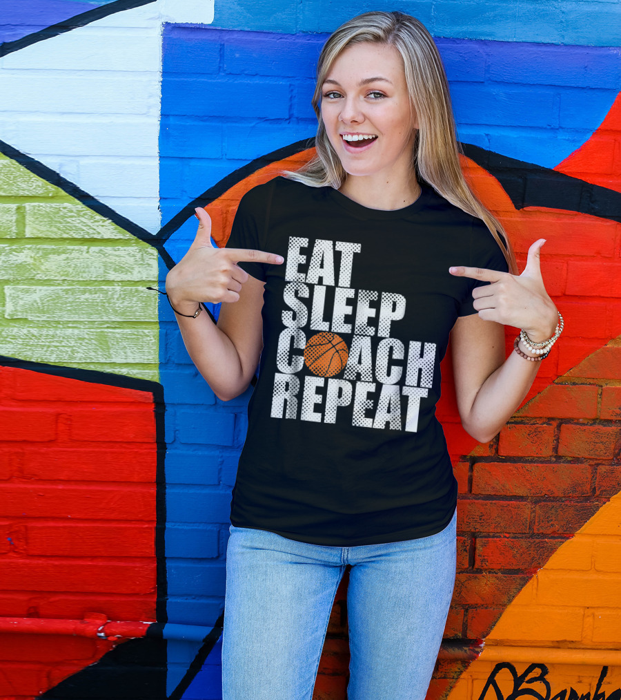 Eat Sleep Coach Basketball Repeat Vintage Style Fun Sports T-Shirt