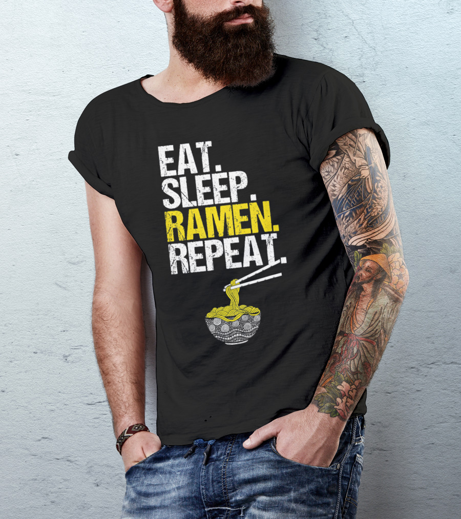 Eat Sleep Ramen Repeat Funny Ram Noodles Chopsticks Bowl T-Shirt