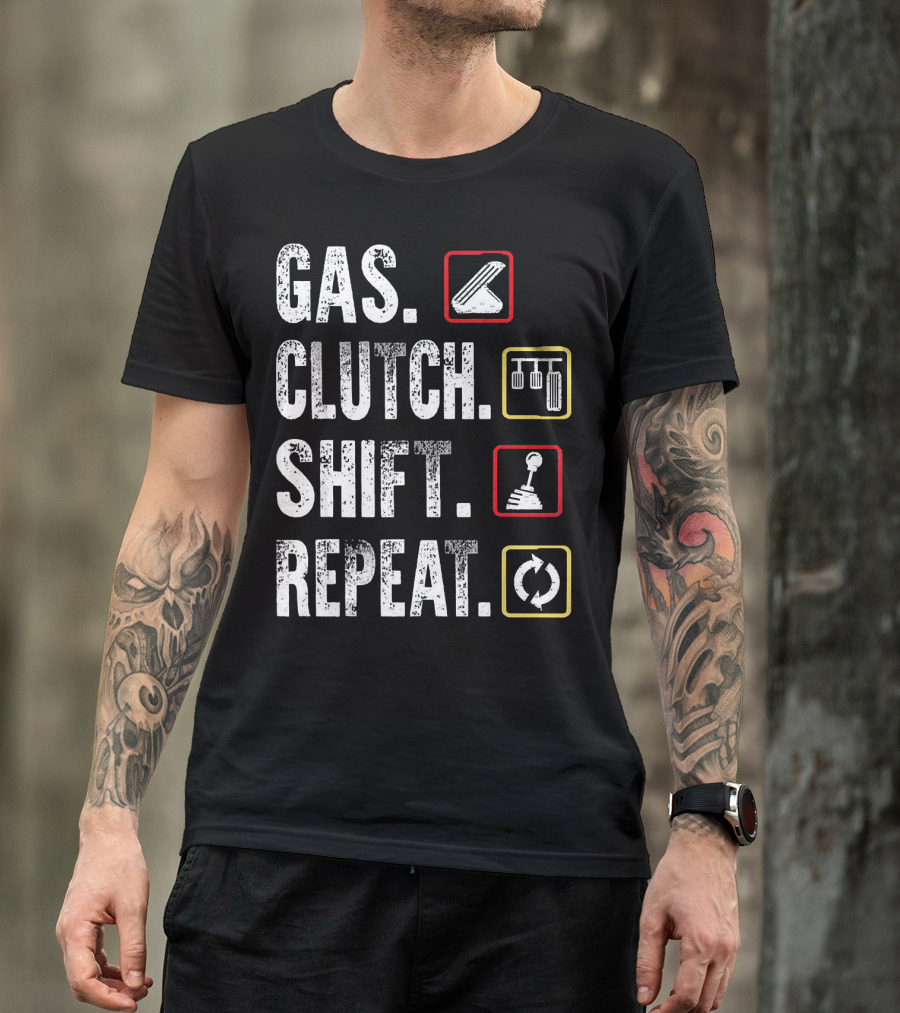 Gas Clutch Shift Repeat Pedal Icons Cycle T-Shirt