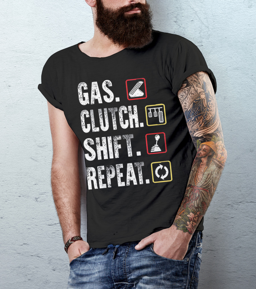 Gas Clutch Shift Repeat Pedal Icons Cycle T-Shirt