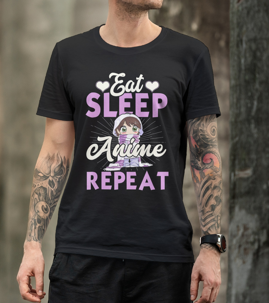 Eat Sleep Anime Repeat Cute Chibi Character Japan Manga T-Shirt
