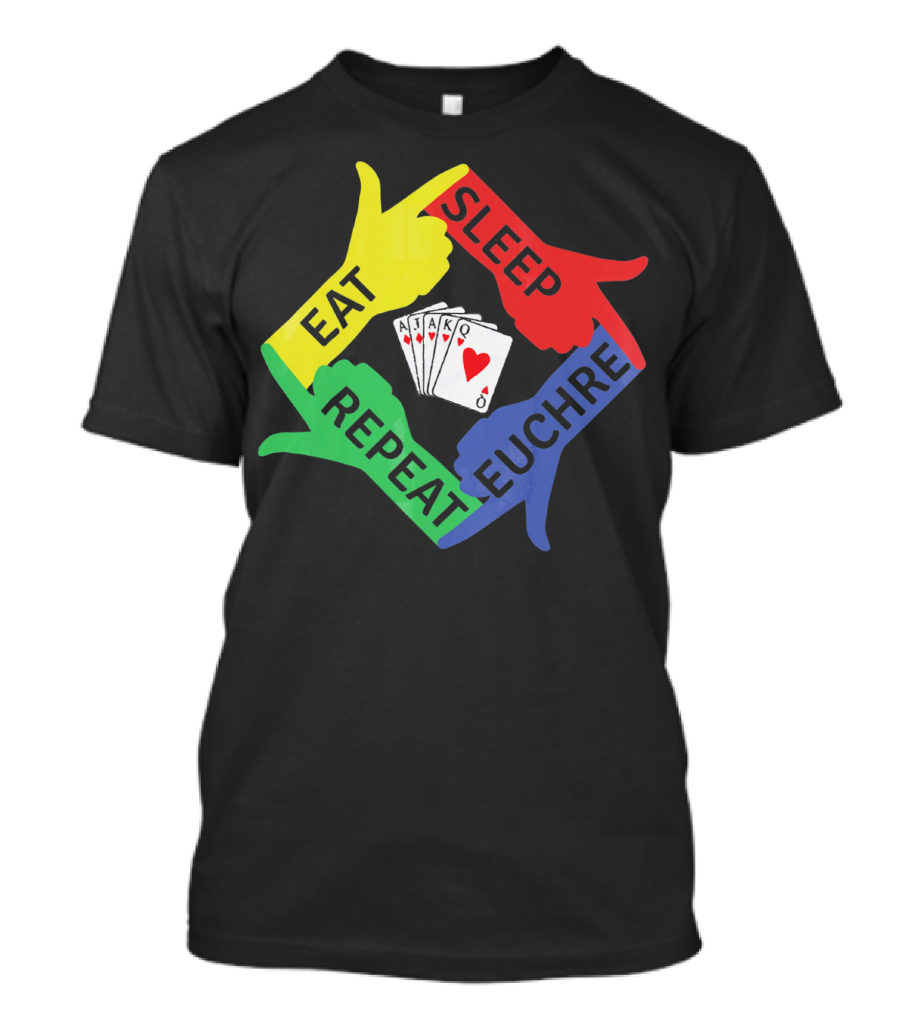 Eat Sleep Euchre Repeat AJAKQ Funny Card Game T-Shirt