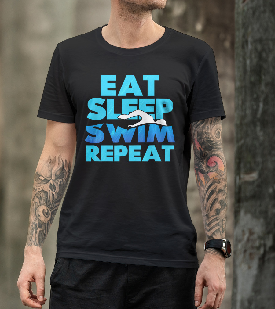 Eat Sleep Swim Repeat Swimmer Tees Iconic Phrase With Swim T-Shirt