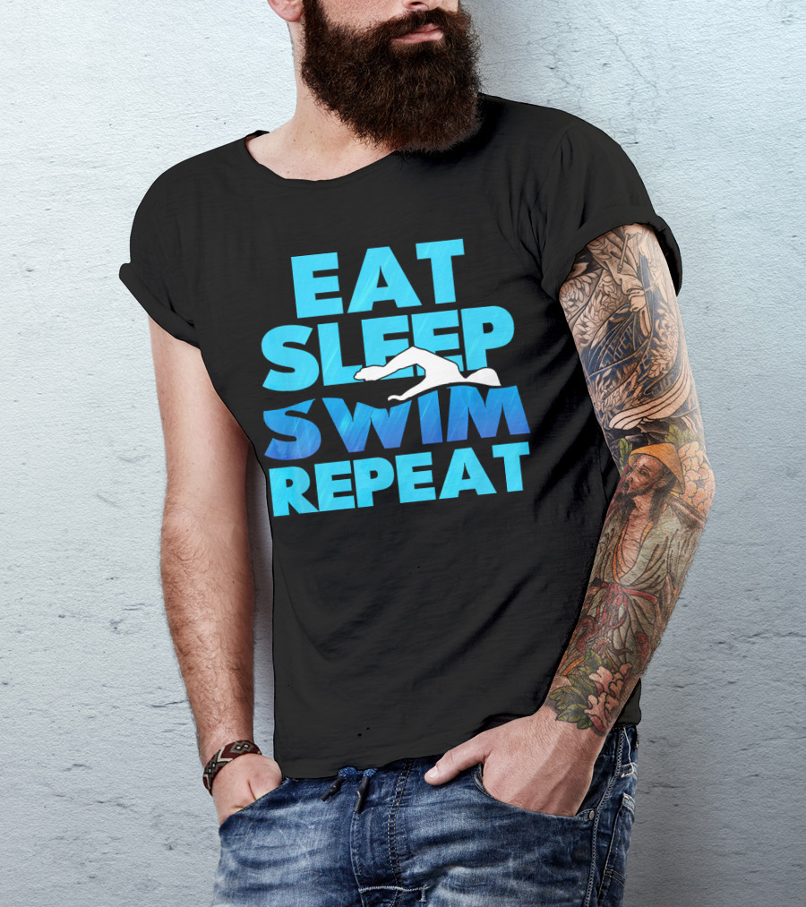 Eat Sleep Swim Repeat Swimmer Tees Iconic Phrase With Swim T-Shirt