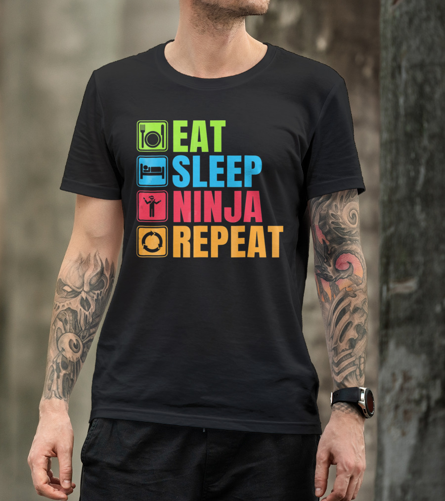 Eat Sleep Ninja Repeat Ninja Martial Arts Cycle T-Shirt