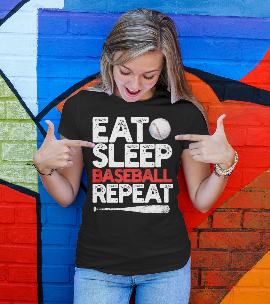 Eat Sleep Baseball Repeat Baseball Bat And Ball T-Shirt