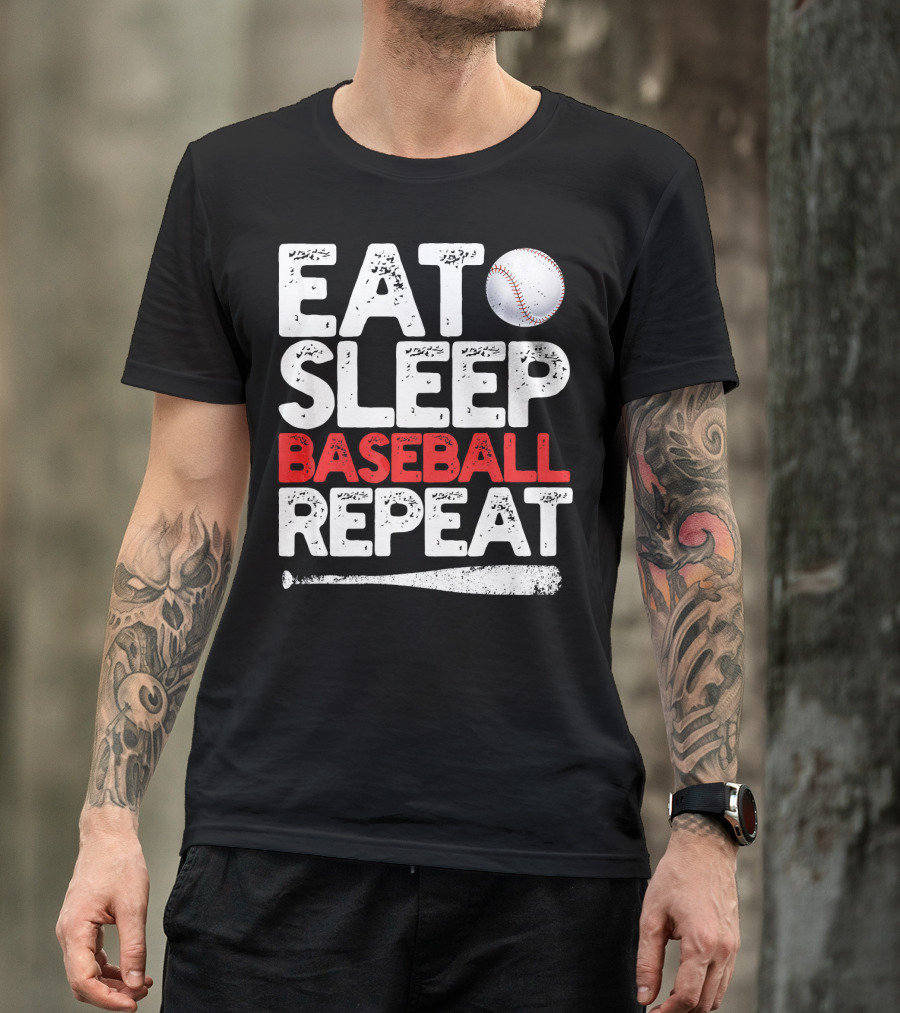 Eat Sleep Baseball Repeat Baseball Bat And Ball T-Shirt