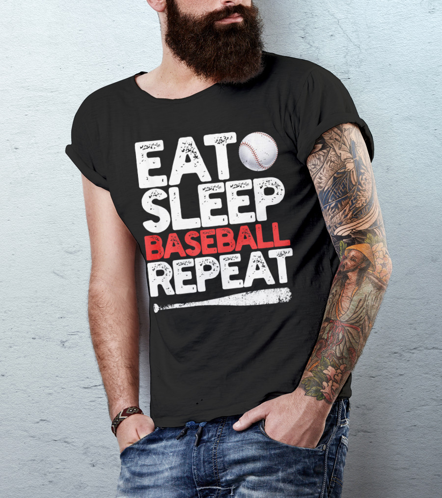 Eat Sleep Baseball Repeat Baseball Bat And Ball T-Shirt