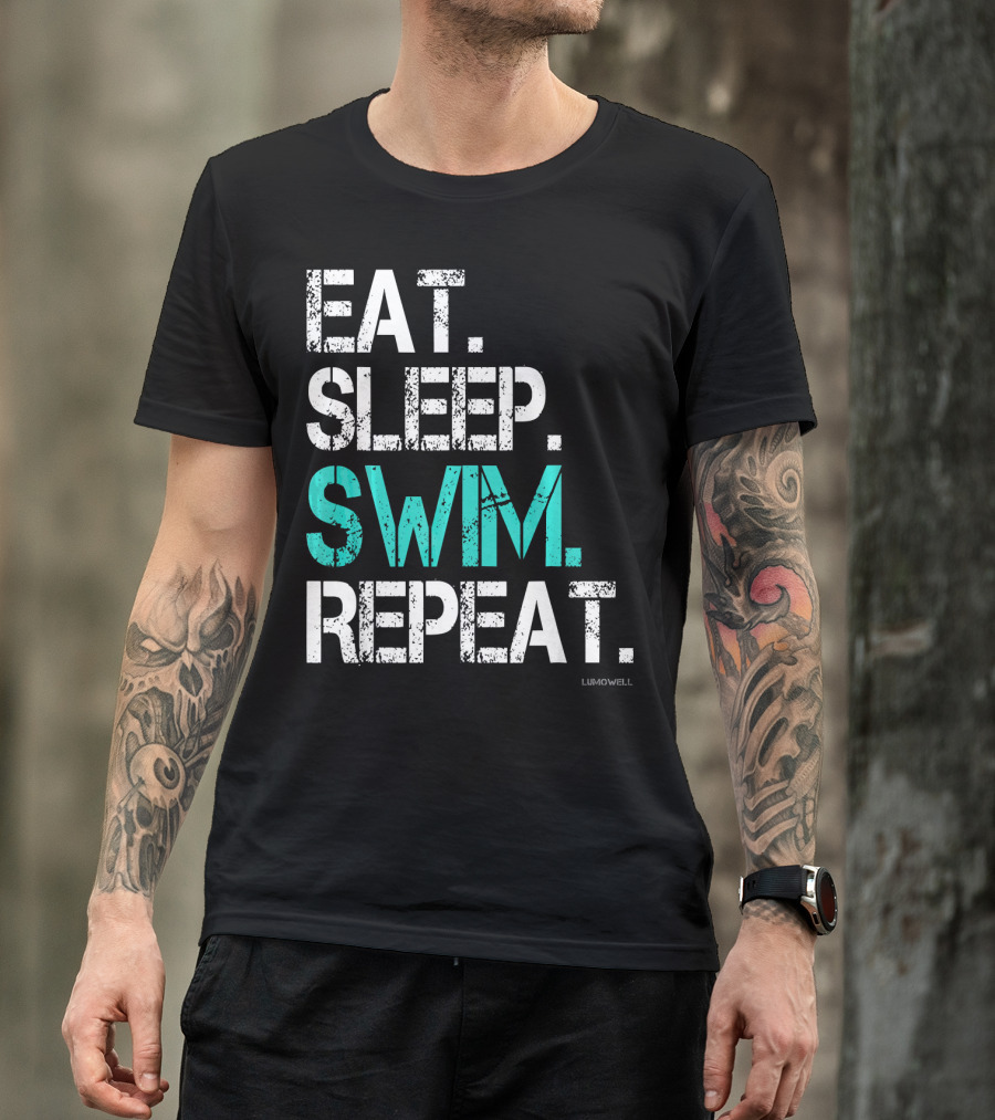 Eat Sleep Swim Repeat Funny Lumowell T-Shirt