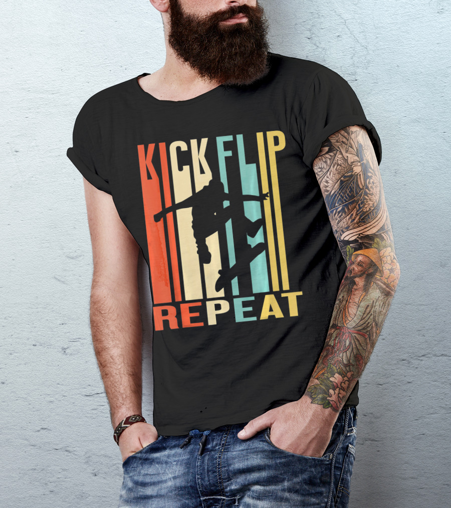 Kick Flip Repeat Vintage Skateboarding T-Shirt