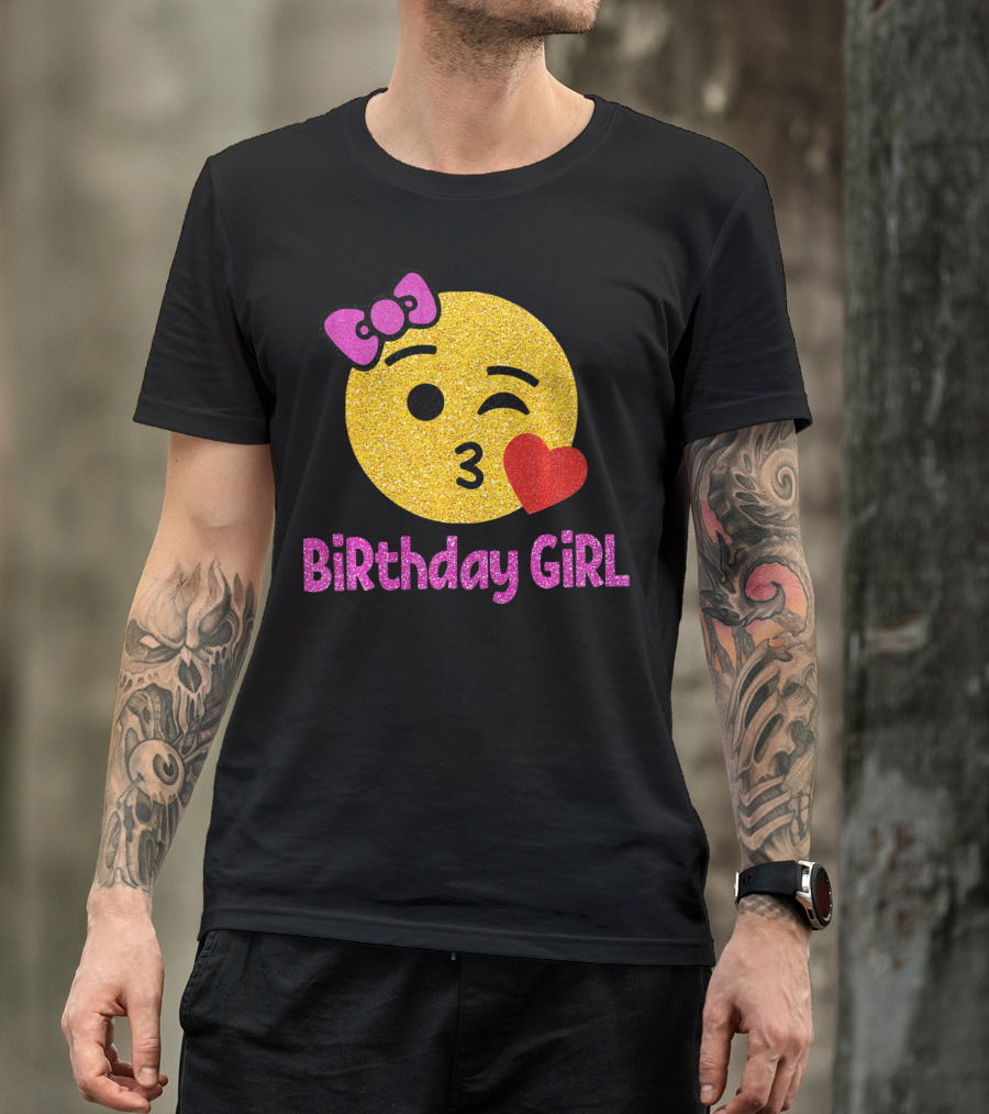 Birthday Girl Emoji Pink Bow Red Heart T-Shirt