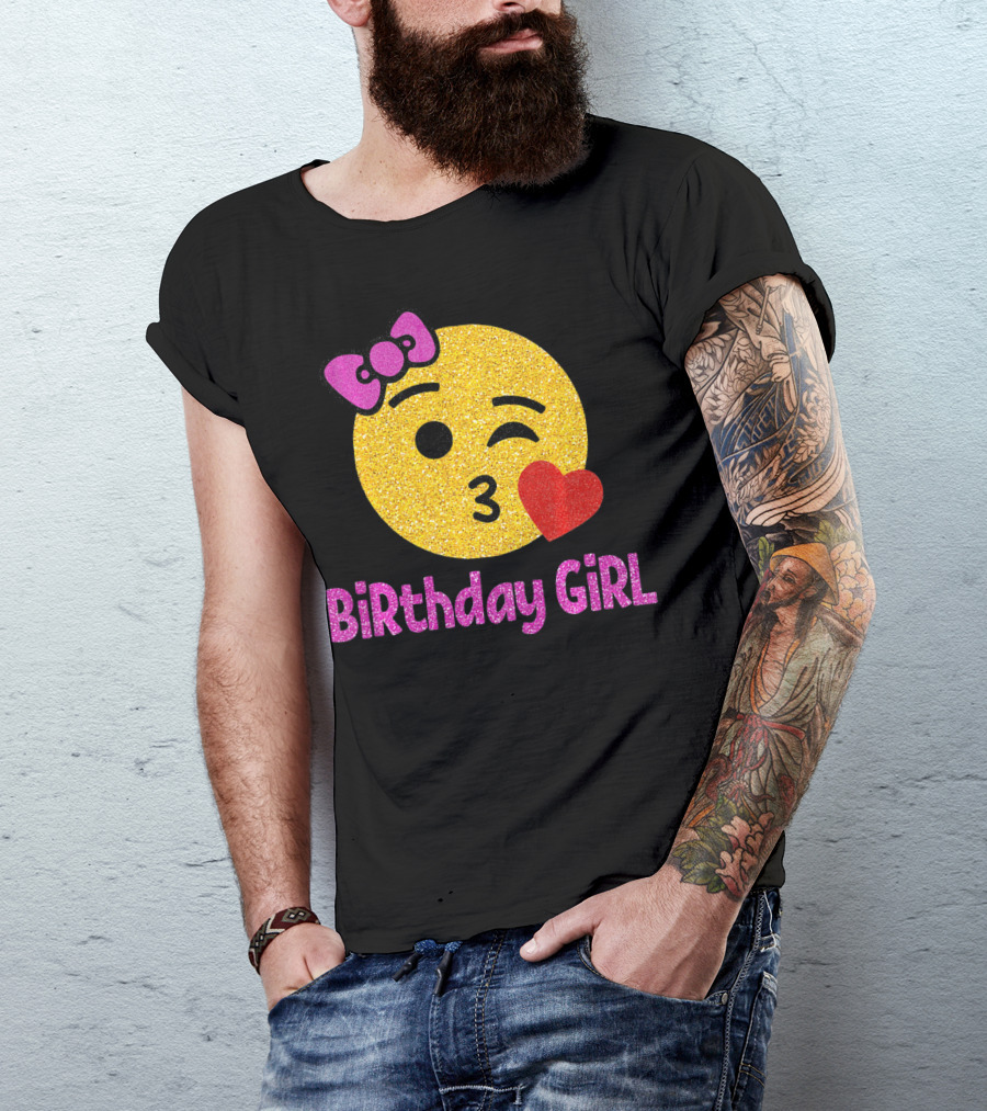 Birthday Girl Emoji Pink Bow Red Heart T-Shirt