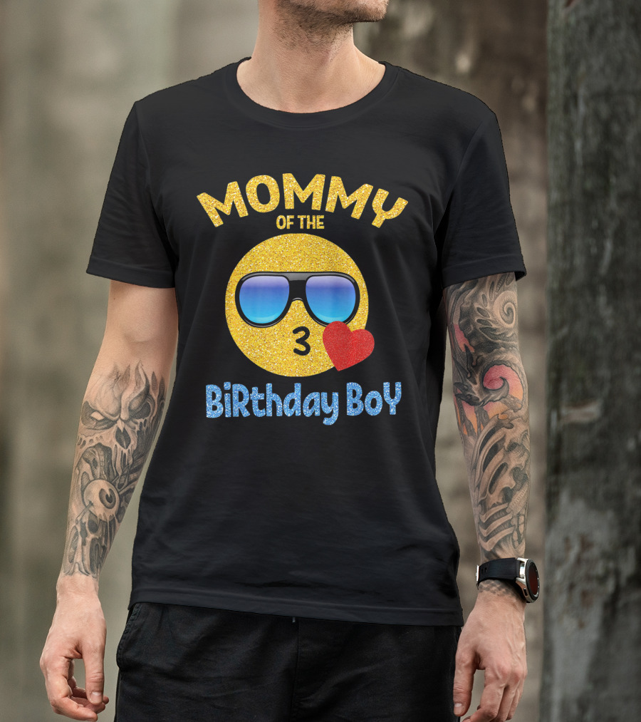 Mommy Of The Birthday Boy Emoji Sunglasses Heart T-Shirt