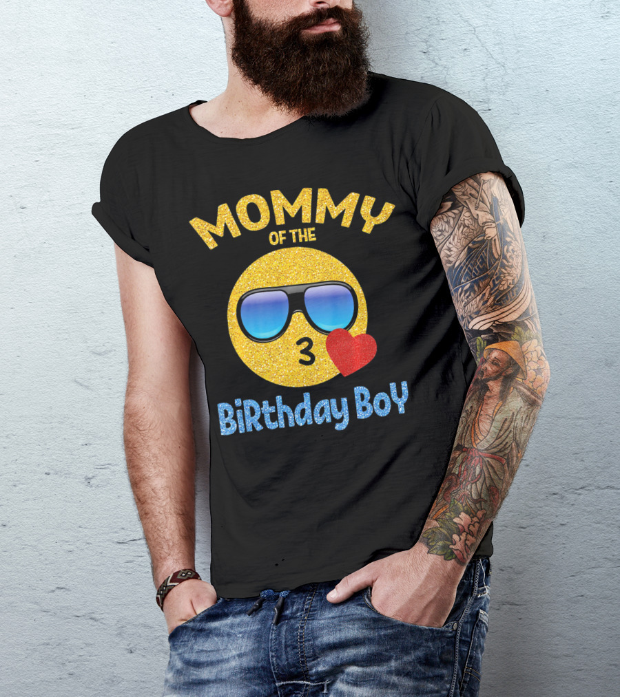 Mommy Of The Birthday Boy Emoji Sunglasses Heart T-Shirt