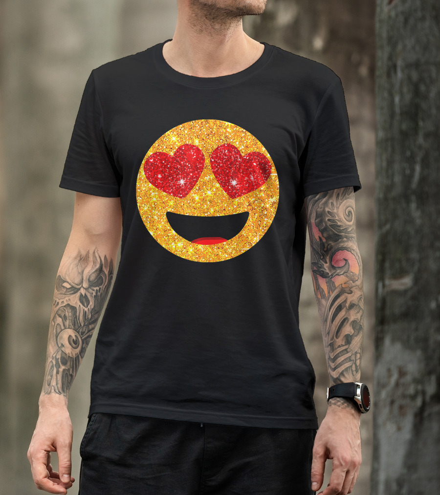 Valentines Day Heart Eyes Emoji Glittering Love Face T-Shirt