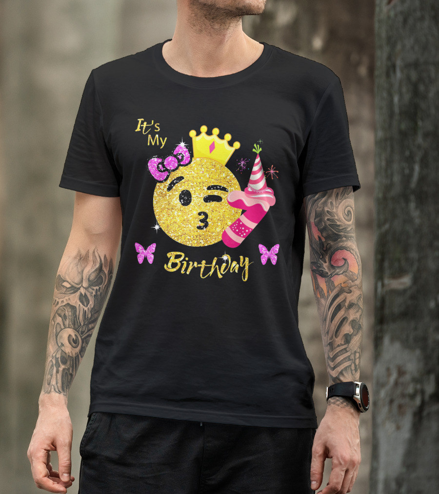 It's My Birthday Emoji Girls OMG Sparkle Crown Party T-Shirt