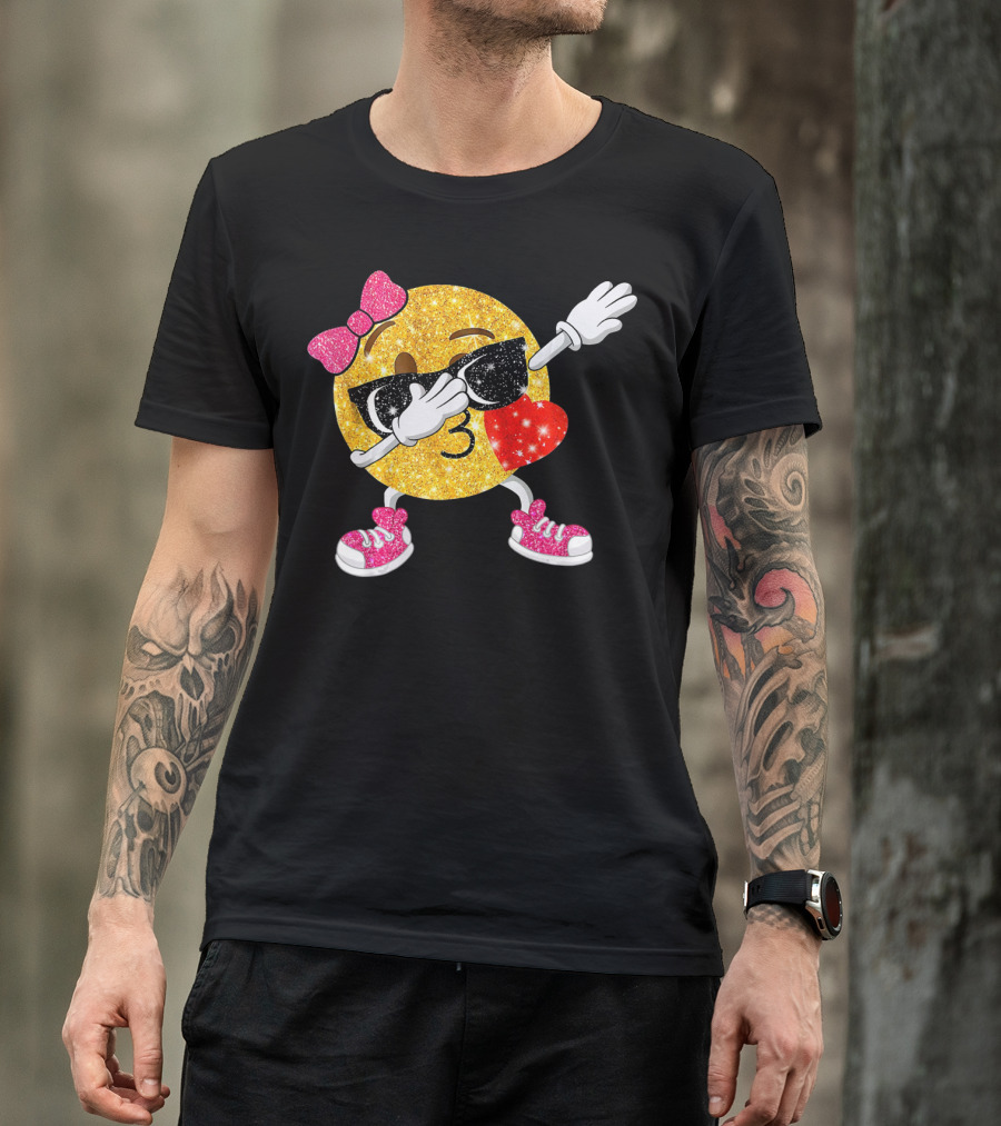 Dabbing Glitter Emoji Heart Kiss Bow Sunglasses Sneakers T-Shirt