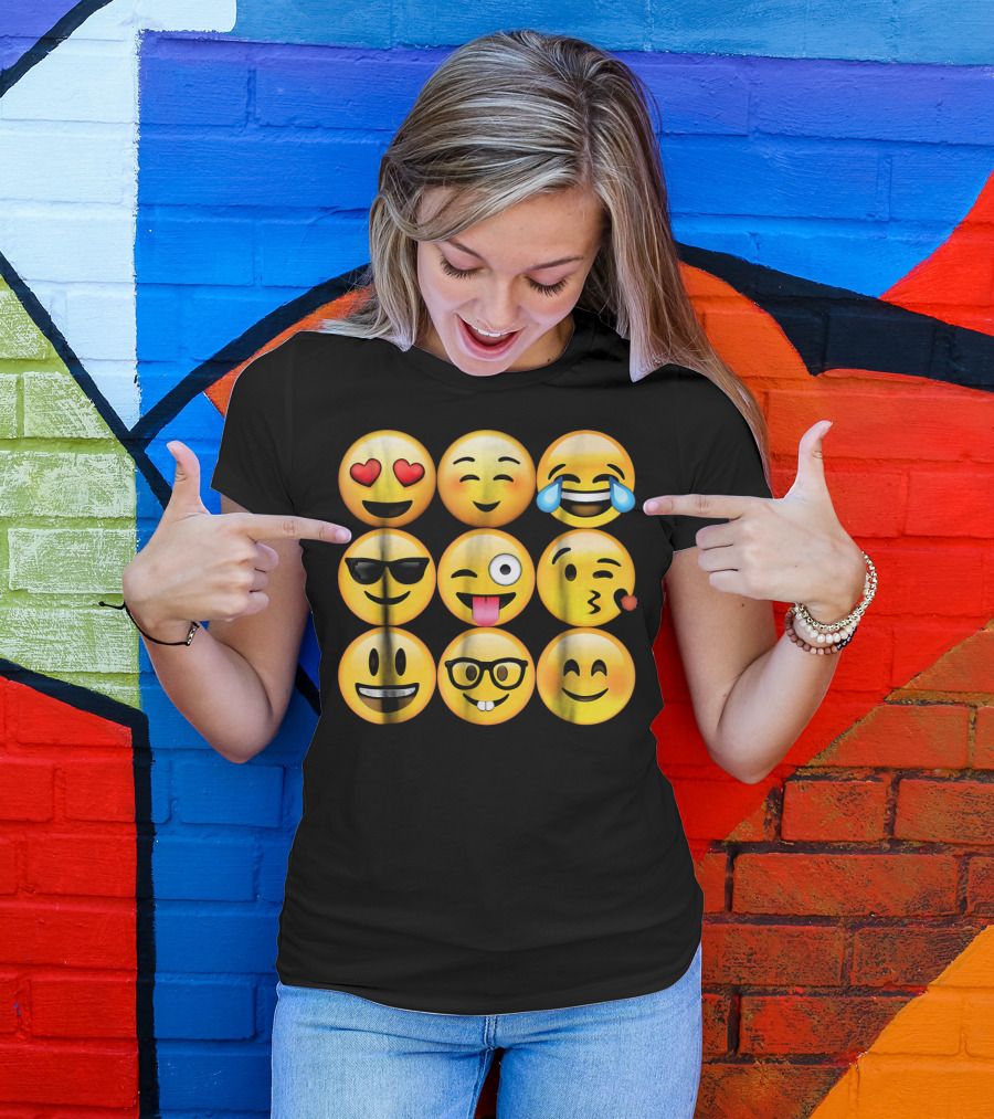 Emoji Heart Eyes Cool Tongue Wink Glasses Smiley Faces T-Shirt