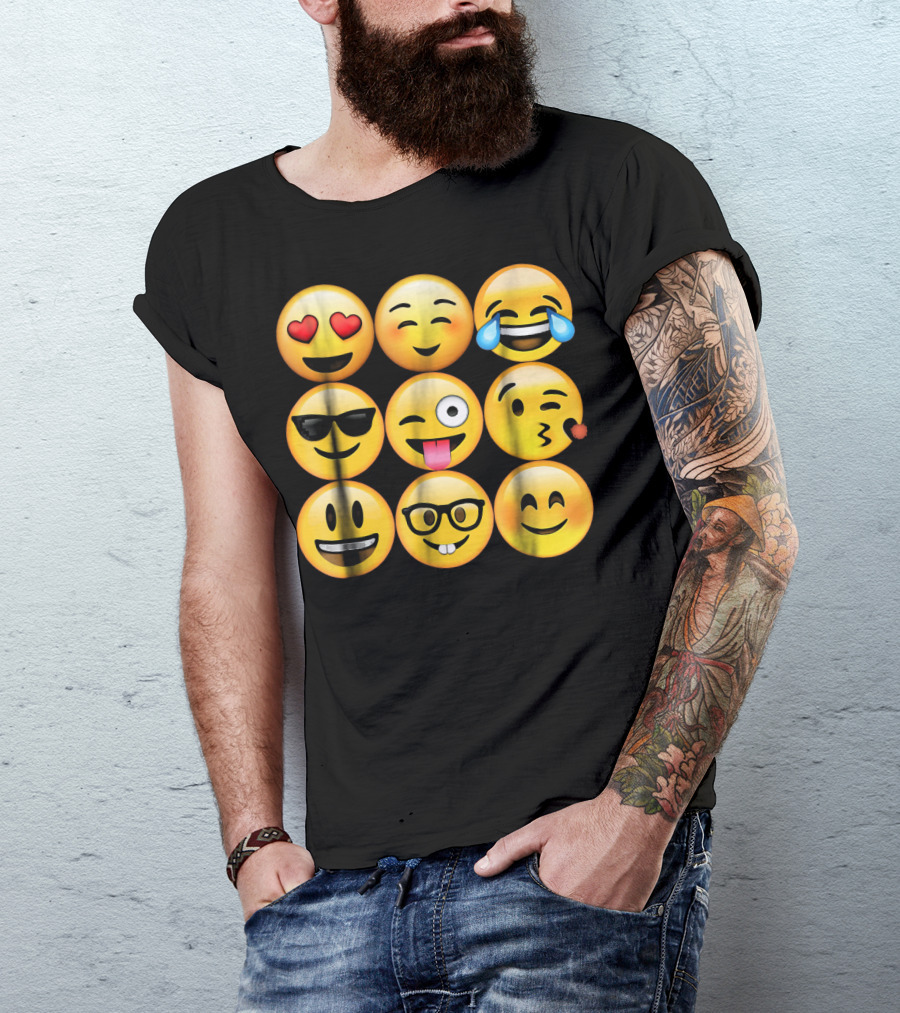 Emoji Heart Eyes Cool Tongue Wink Glasses Smiley Faces T-Shirt
