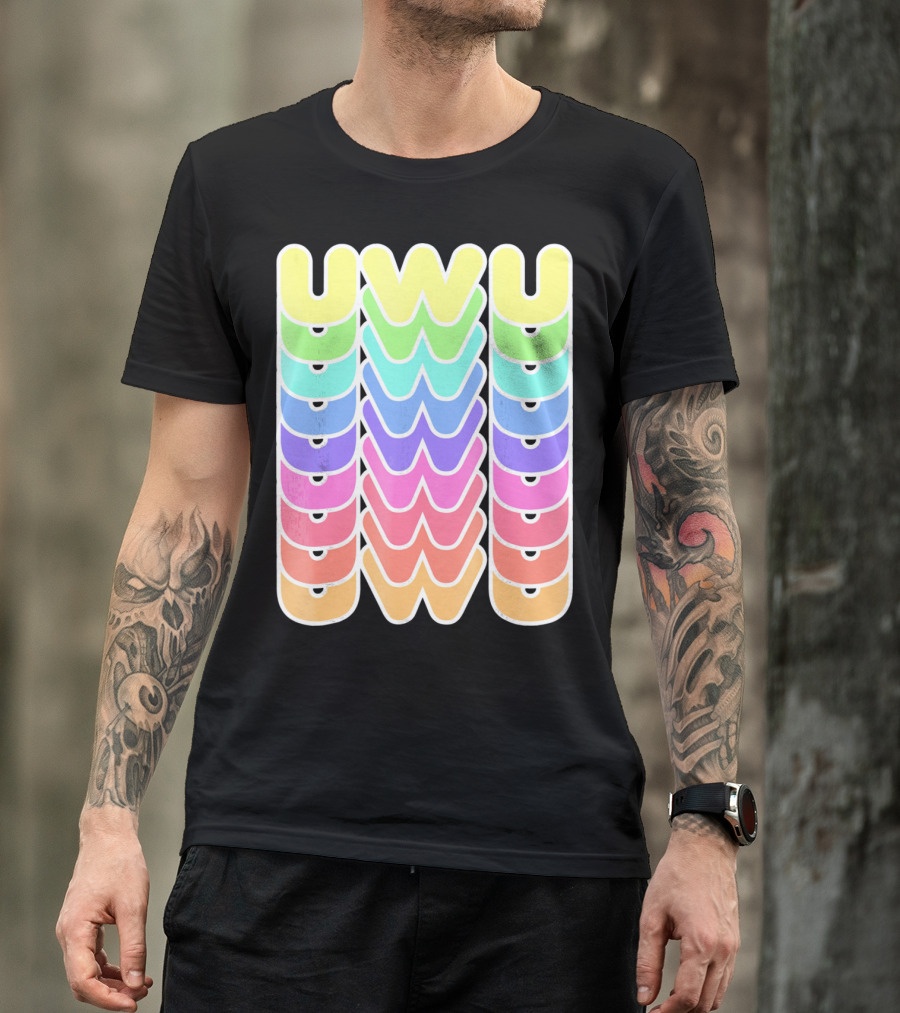 UWU Cute Face Emoji Letter Kawaii Rainbow Keyopt T-Shirt