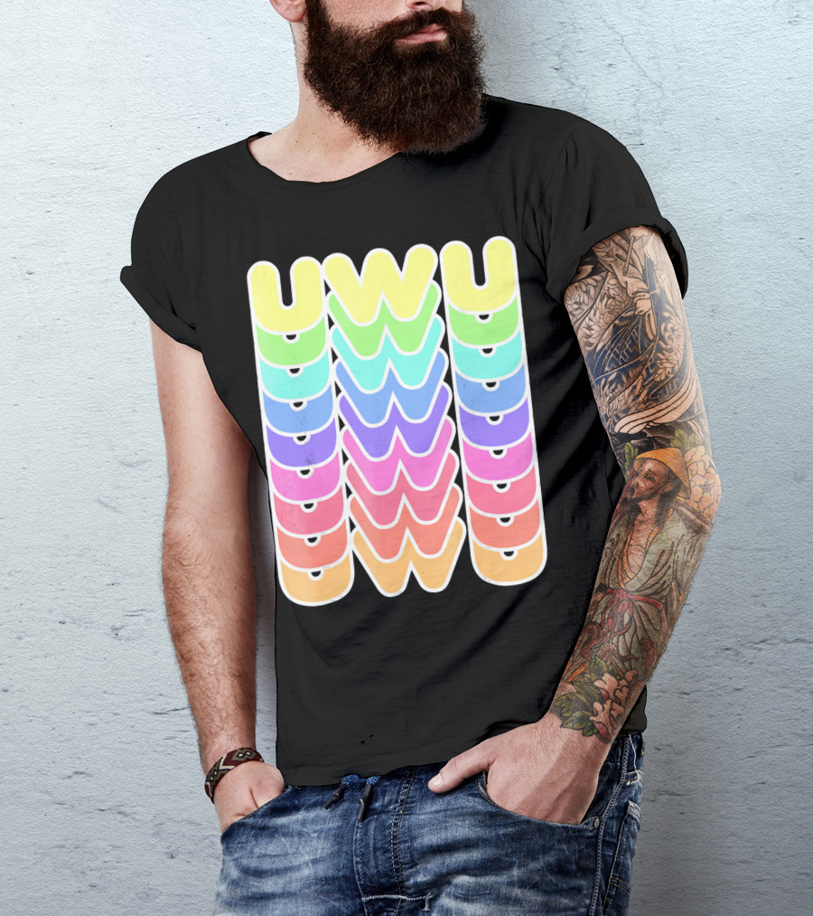 UWU Cute Face Emoji Letter Kawaii Rainbow Keyopt T-Shirt