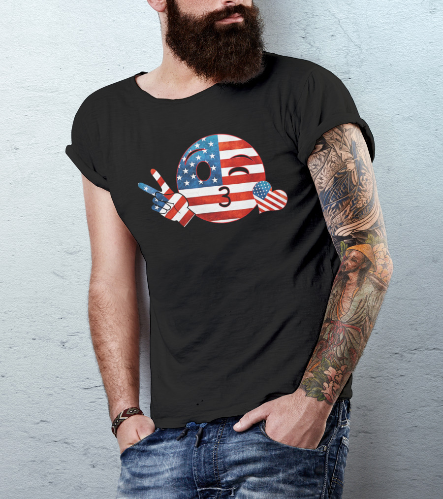 Unique Peace Emoji Patriotic American Flag Kiss Heart T-Shirt