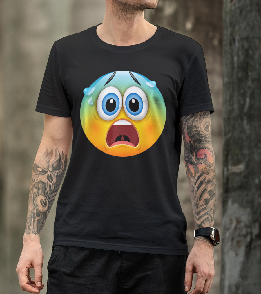 Scared Face Emoji Funny Novelty Sweat Emoji Face T-Shirt