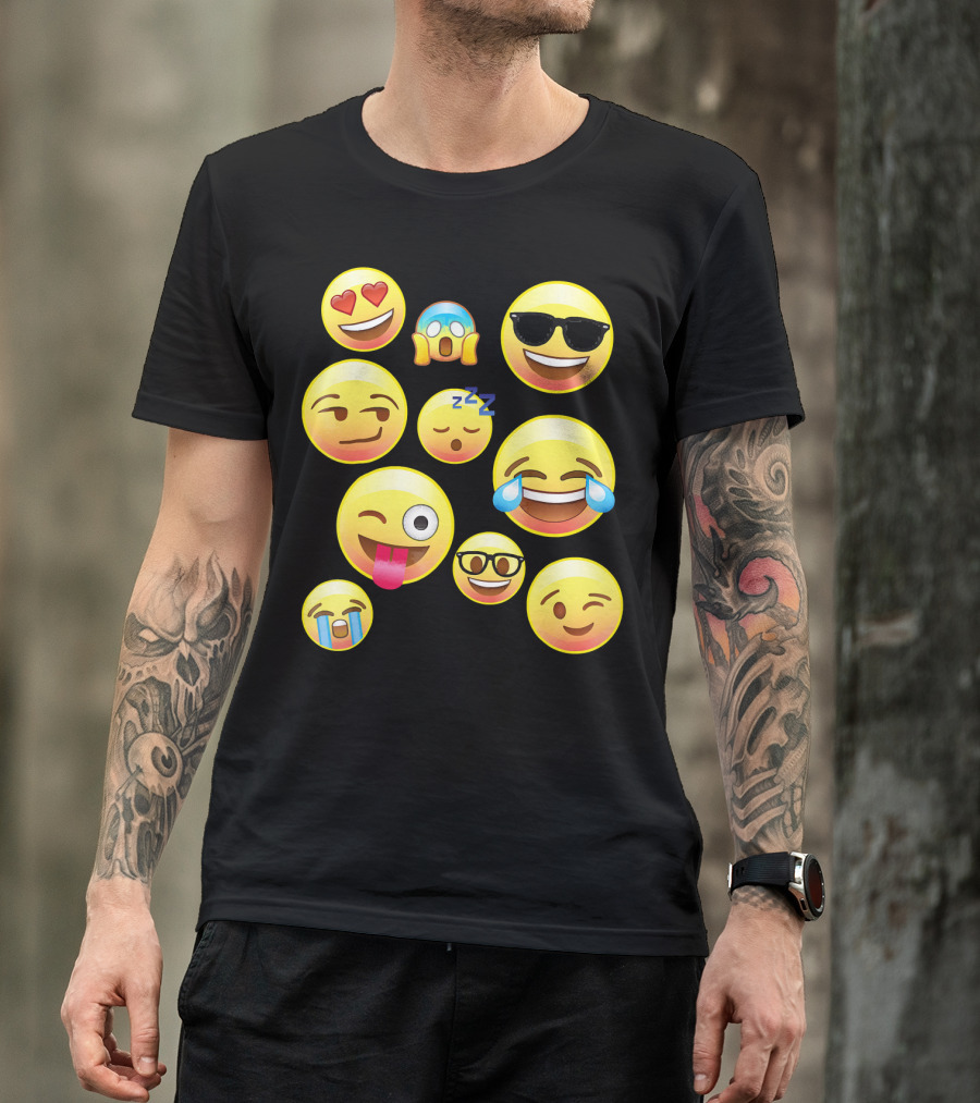 Funny Emoji Faces For Girls Heart Eyes Sleepy Wink Tears Sunglasses Zany T-Shirt