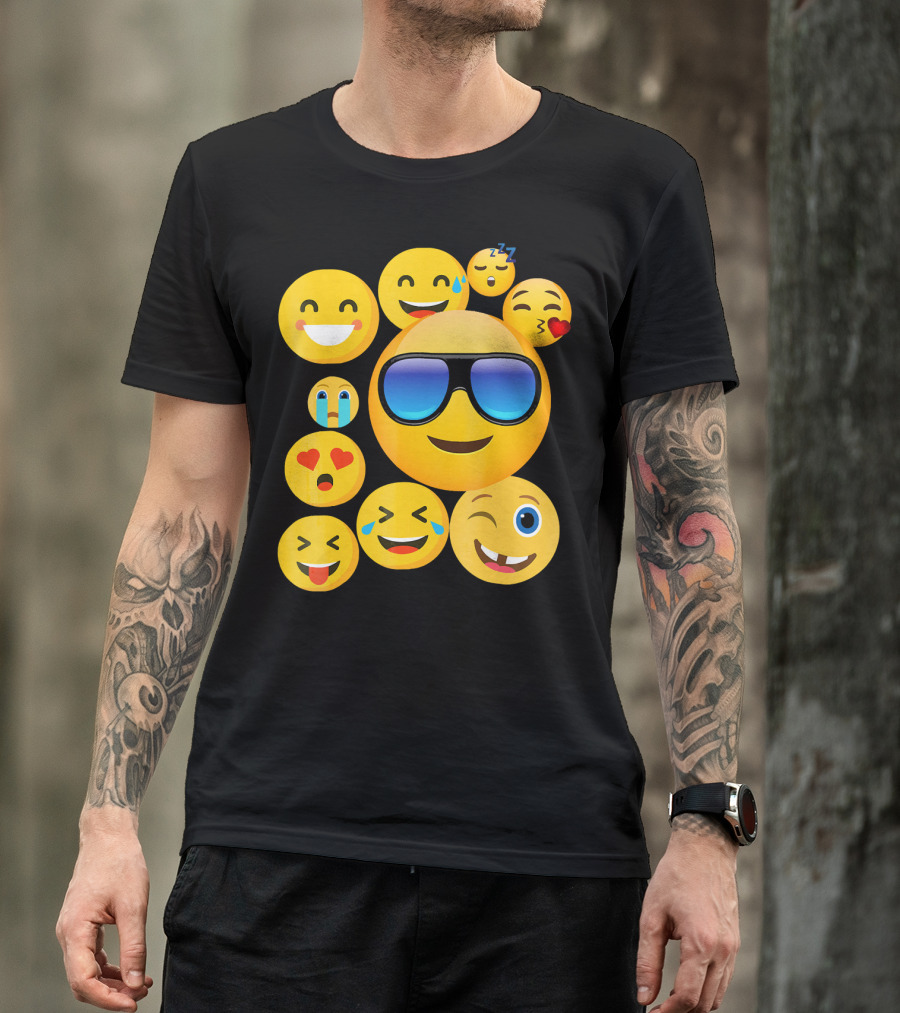 Emoji Wear Cool Smiley Faces With Sunglasses And Cute Emoticon Expressions T-Shirt