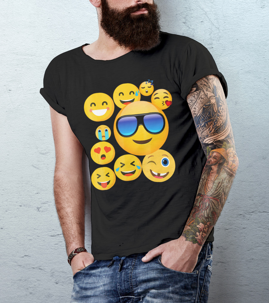 Emoji Wear Cool Smiley Faces With Sunglasses And Cute Emoticon Expressions T-Shirt