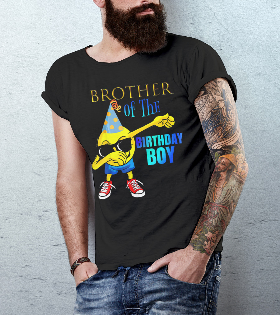 BROTHER Of The Birthday Boy Dabbing Emoji Party Hat Sunglasses Sneakers T-Shirt