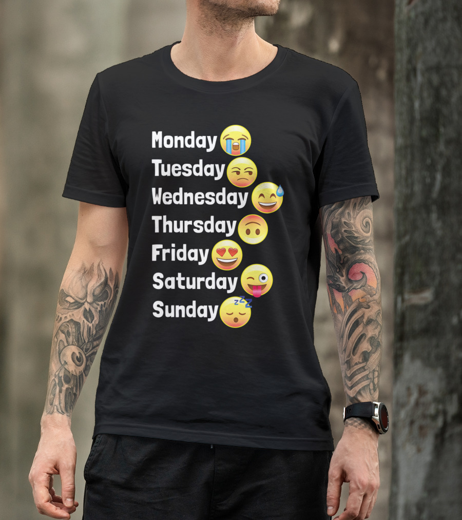 Monday Tuesday Wednesday Thursday Friday Saturday Sunday Emoji Faces T-Shirt