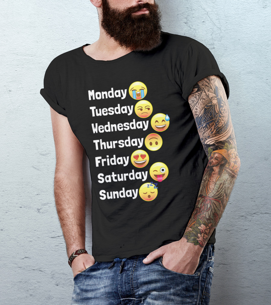 Monday Tuesday Wednesday Thursday Friday Saturday Sunday Emoji Faces T-Shirt