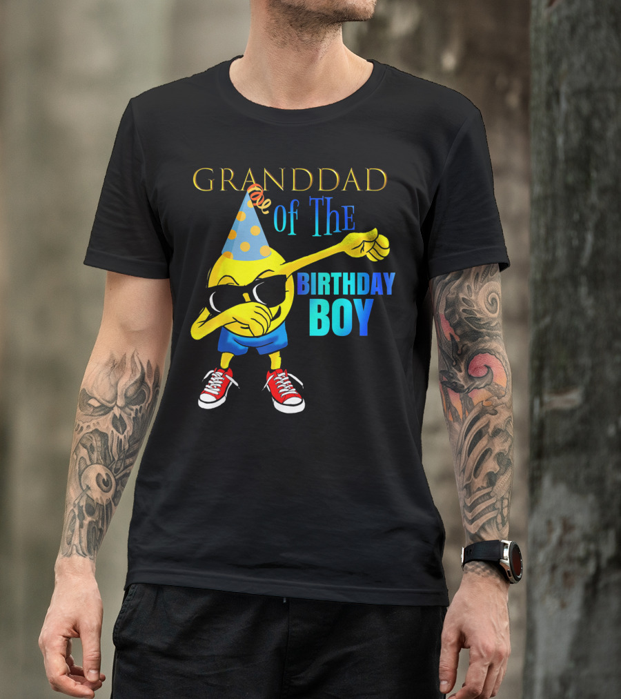 Granddad Of The Birthday Boy Dabbing Emoji Party Hat Sunglasses Celebrations T-Shirt