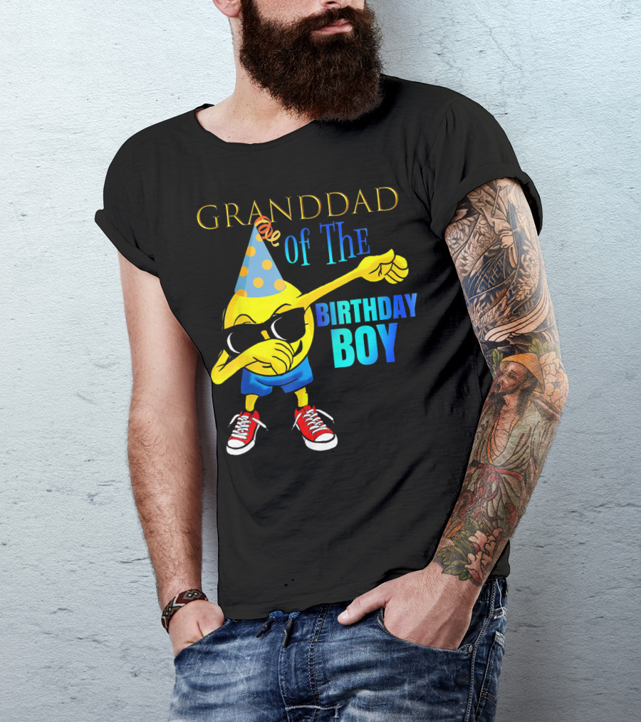 Granddad Of The Birthday Boy Dabbing Emoji Party Hat Sunglasses Celebrations T-Shirt