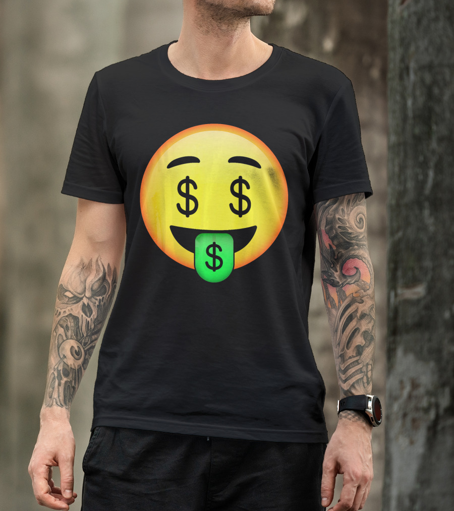 HD Emoji Money Mouth Face Dollar Symbol Eyes Green Tongue T-Shirt