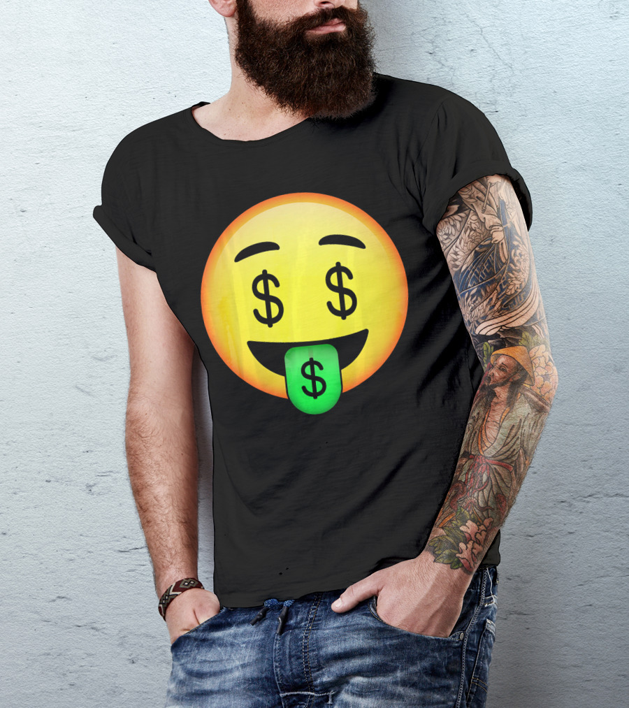HD Emoji Money Mouth Face Dollar Symbol Eyes Green Tongue T-Shirt