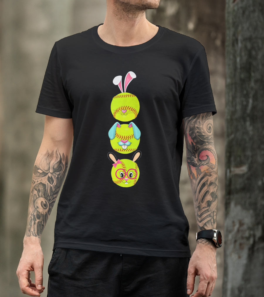 Softball Emojis With Bunny Ears And Glasses T-Shirt