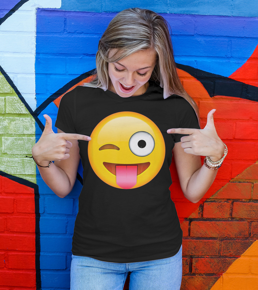 Face Emoticon Tongue Out Emoji Wink T-Shirt