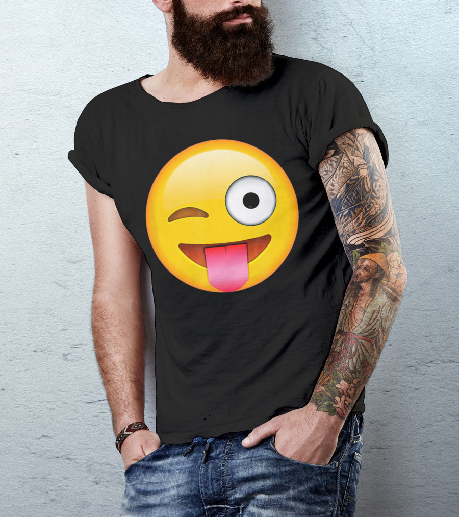 Face Emoticon Tongue Out Emoji Wink T-Shirt